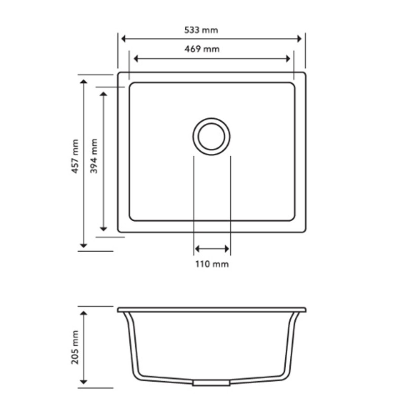 Concrete Grey Carysil Salsa Granite Single Bowl Stone Kitchen Sink 533*457mm - Image 3