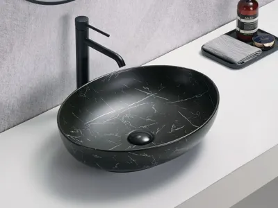 Carey Fine Ceramic Above Counter Basin Matt Marble Black 520x395
