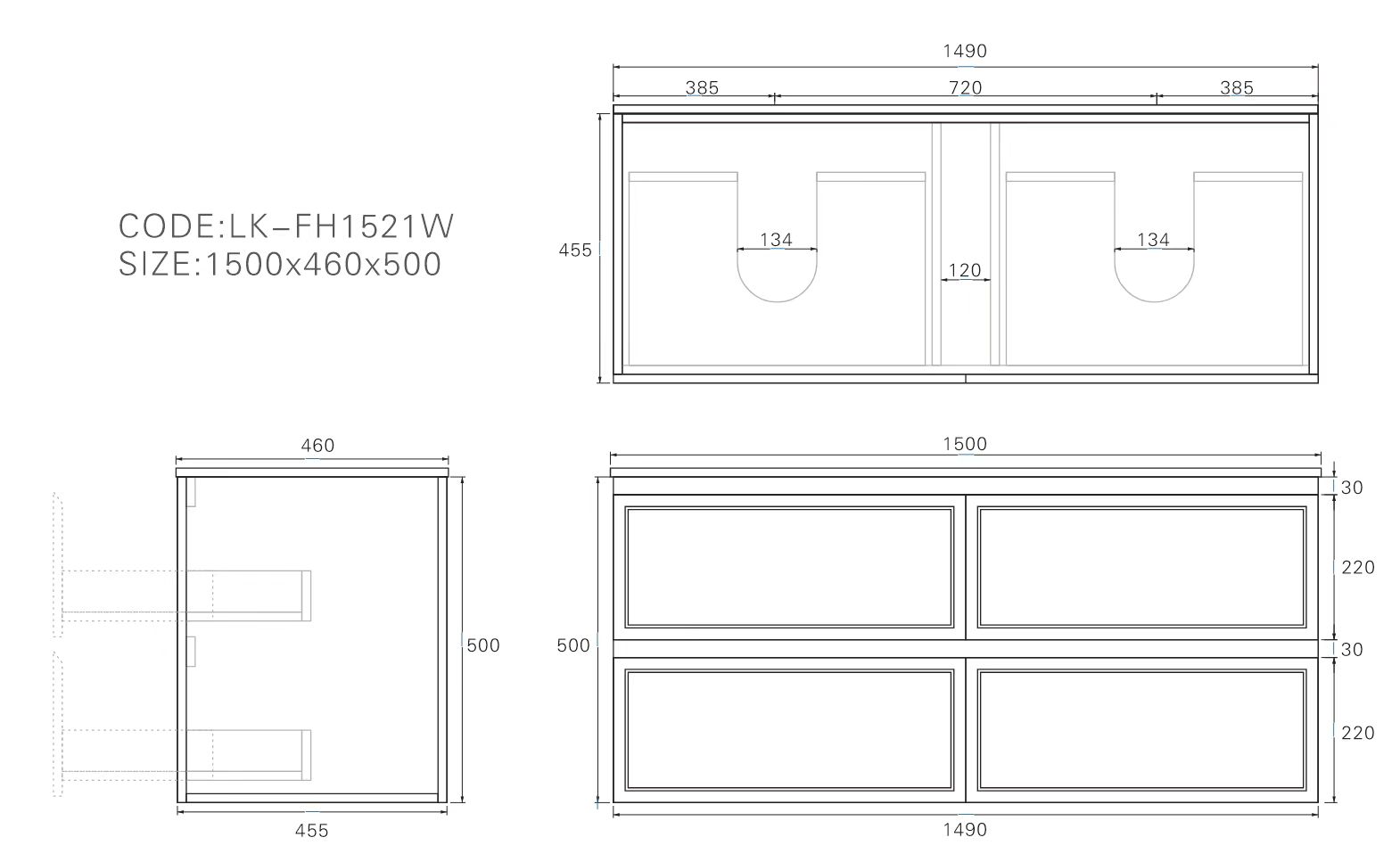 Hamilton Federation Wall Hung Vanity 1500mm - Image 7