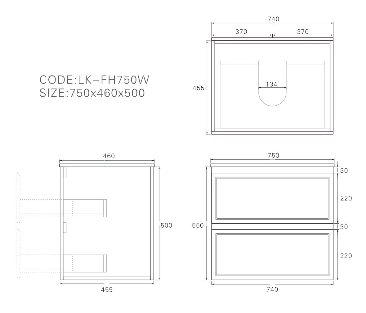Hamilton Federation Wall Hung Vanity 750mm - Image 8
