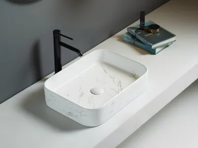 Kliff Fine Ceramic Above Counter Basin Matt Marble White 500x370