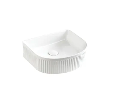 Arco Fluted Fine Ceramic Above Counter Basin Gloss White 400x350