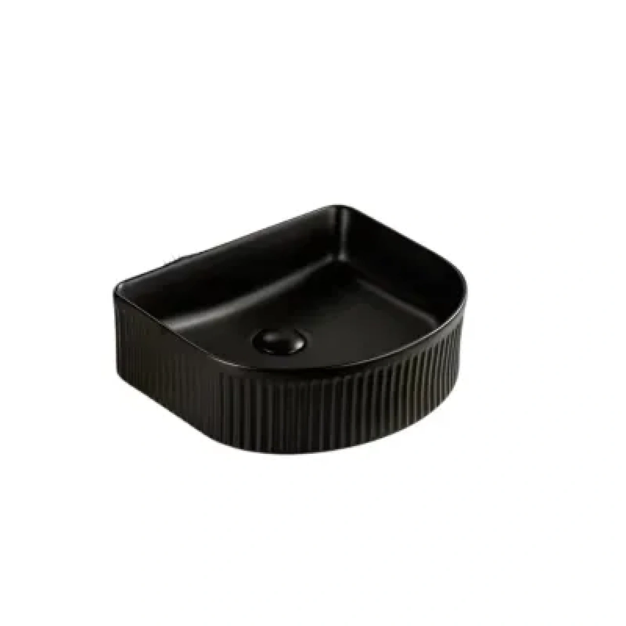 Arco Fluted Fine Ceramic Above Counter Basin Matte Black 400x350