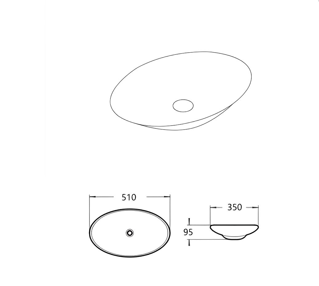 Cabarita Fine Ceramic Above Counter Basin Gloss White 510x350 - Image 3