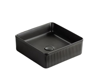 Crete Fluted Fine Ceramic Above Counter Basin Matte Black 400x400