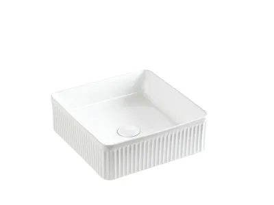 Crete Fluted Fine Ceramic Above Counter Basin Matte White 400x400
