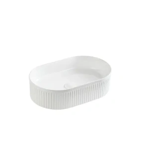 Ellips Fluted Fine Ceramic Above Counter Basin 490*310*130mm Gloss White