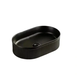 Ellips Fluted Fine Ceramic Above Counter Basin 490*310*130mm Matte Black