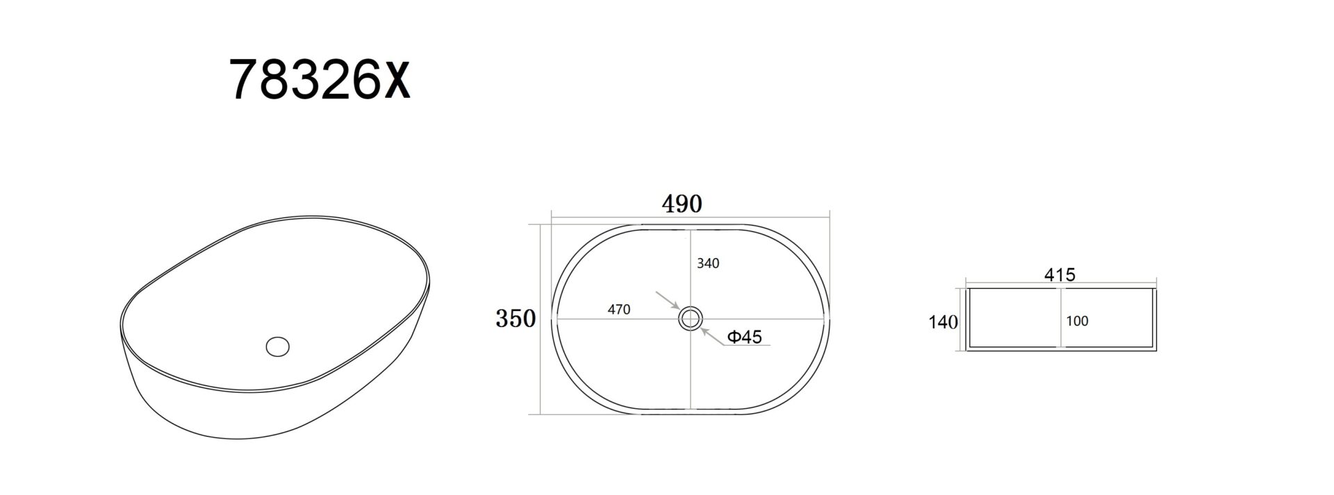 Ellips Fine Ceramic Above counter Basins Gloss white LK-ELA490 - Image 2