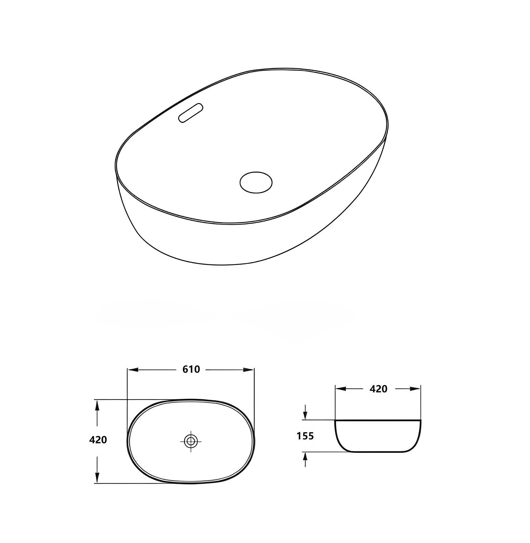 Ellips Fine Ceramic Above counter Basins Matte White 610x420 - Image 2