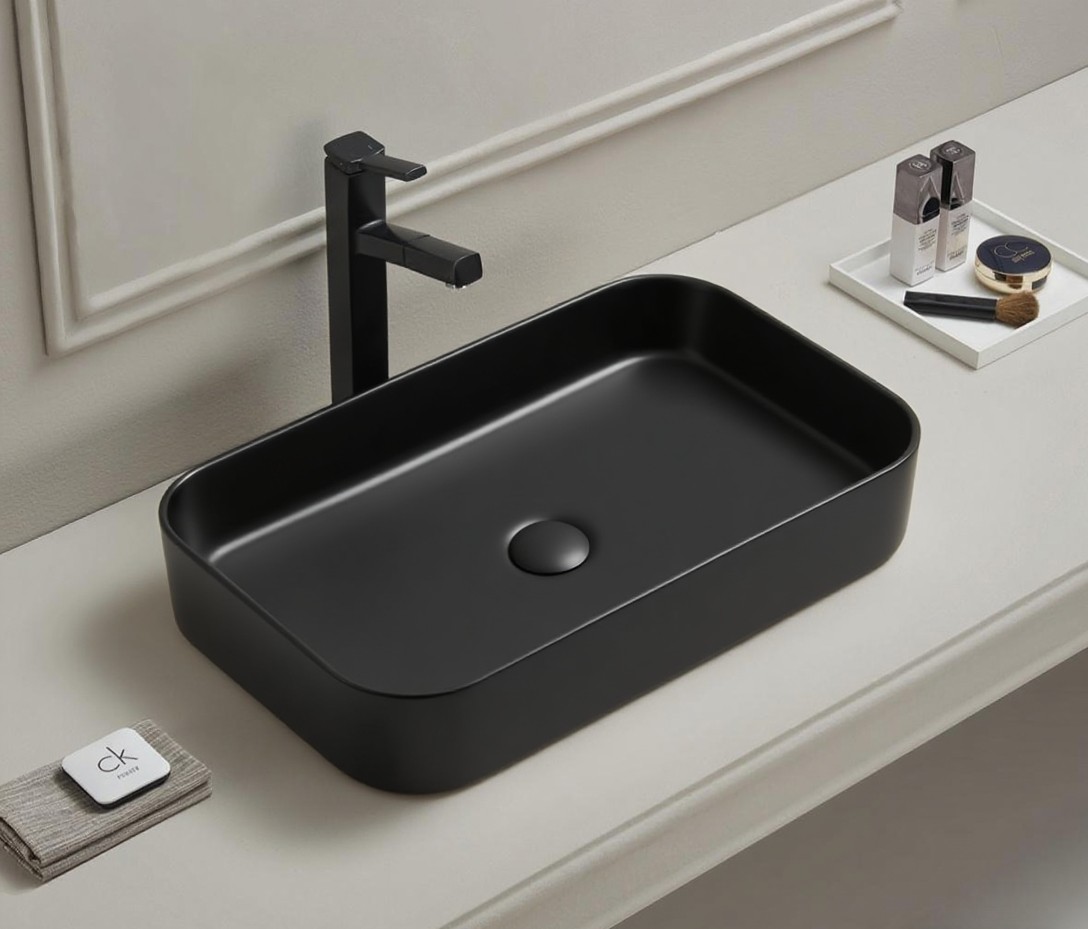 Kliff Fine Ceramic Above Counter Basin Matte Black 605x375