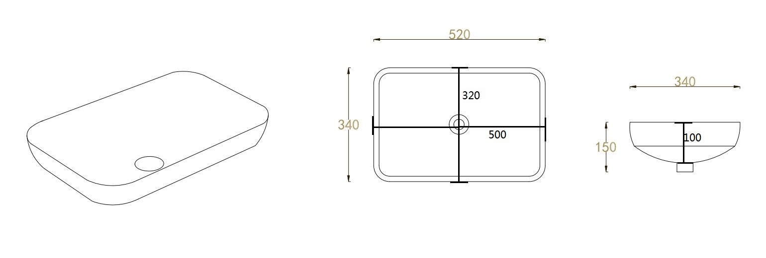 Kliff Fine Ceramic Insert Basin No Overflow Size:520*340*150 Matt Black - Image 3