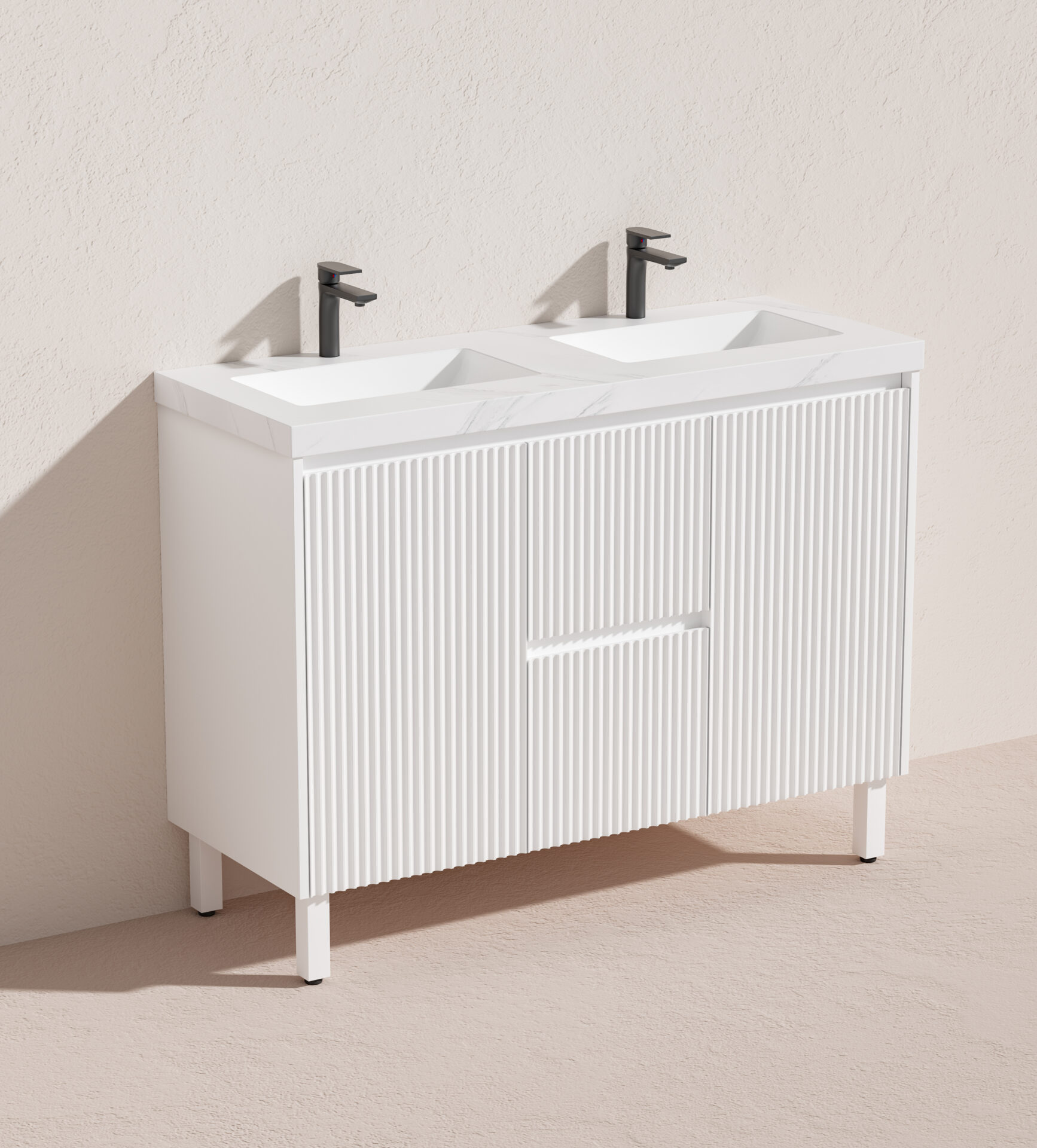 Crete Fluted Free Standing Vanity Double Bowl 1200mm - Image 2