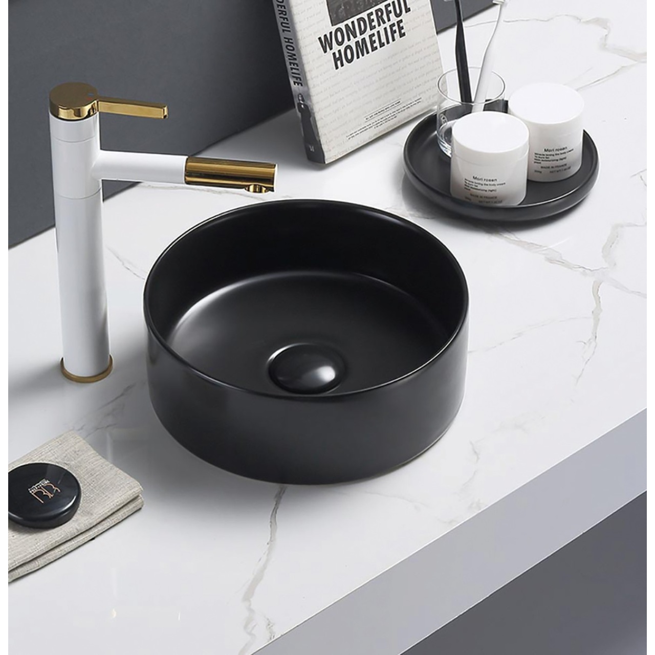 Olley Fine Ceramic Above Counter Basin Matte Black 300x300
