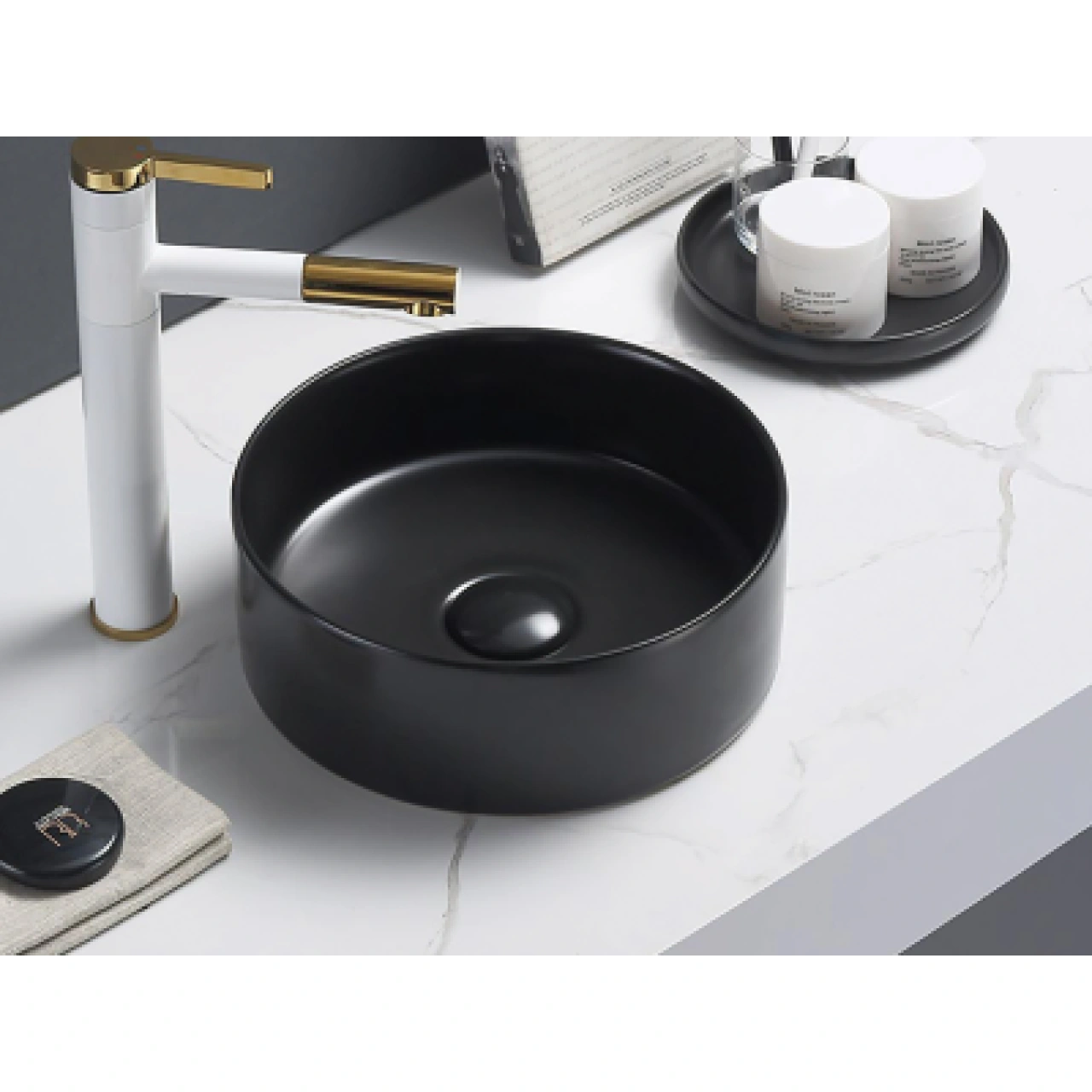 Olley Fine Ceramic Above Counter Basin Matte Black 350x350