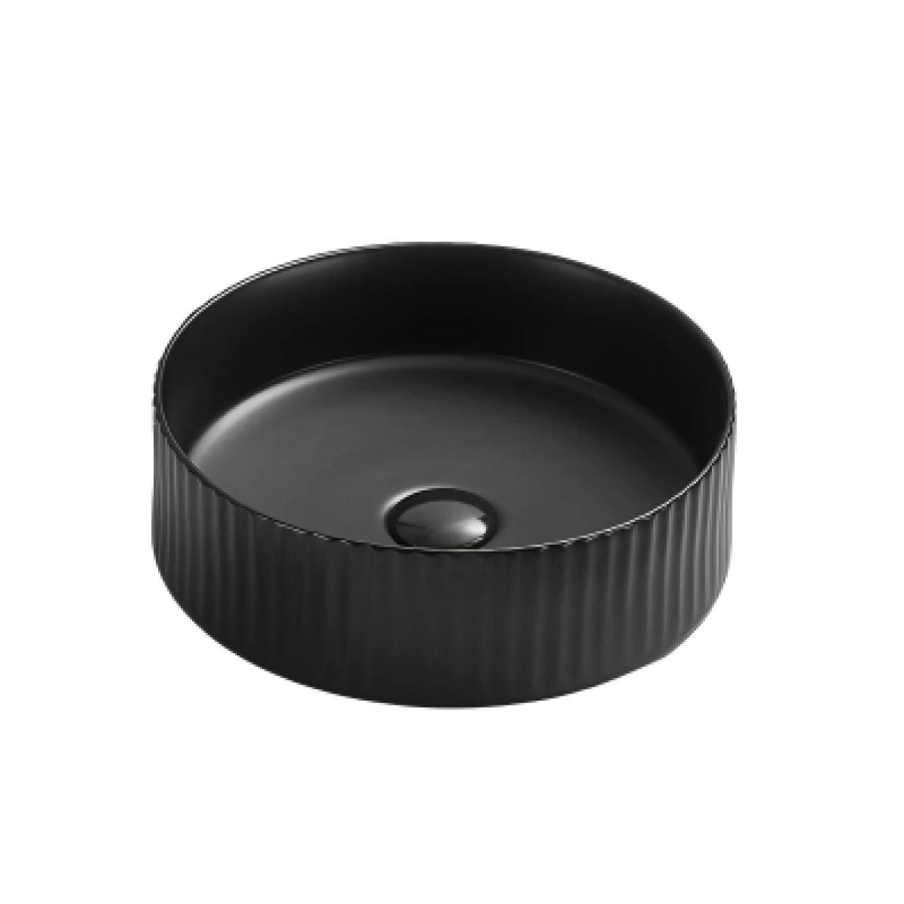 Olley Fine Ceramic Fluted Art Basin Gloss Black 360x360
