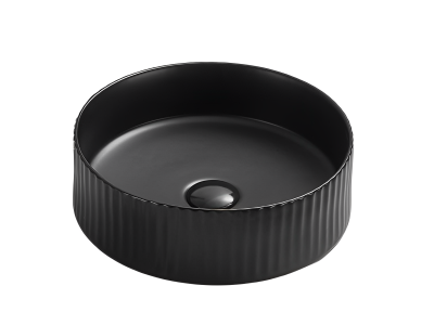 Olley Fine Ceramic Fluted Art Basin Gloss Black 360x360