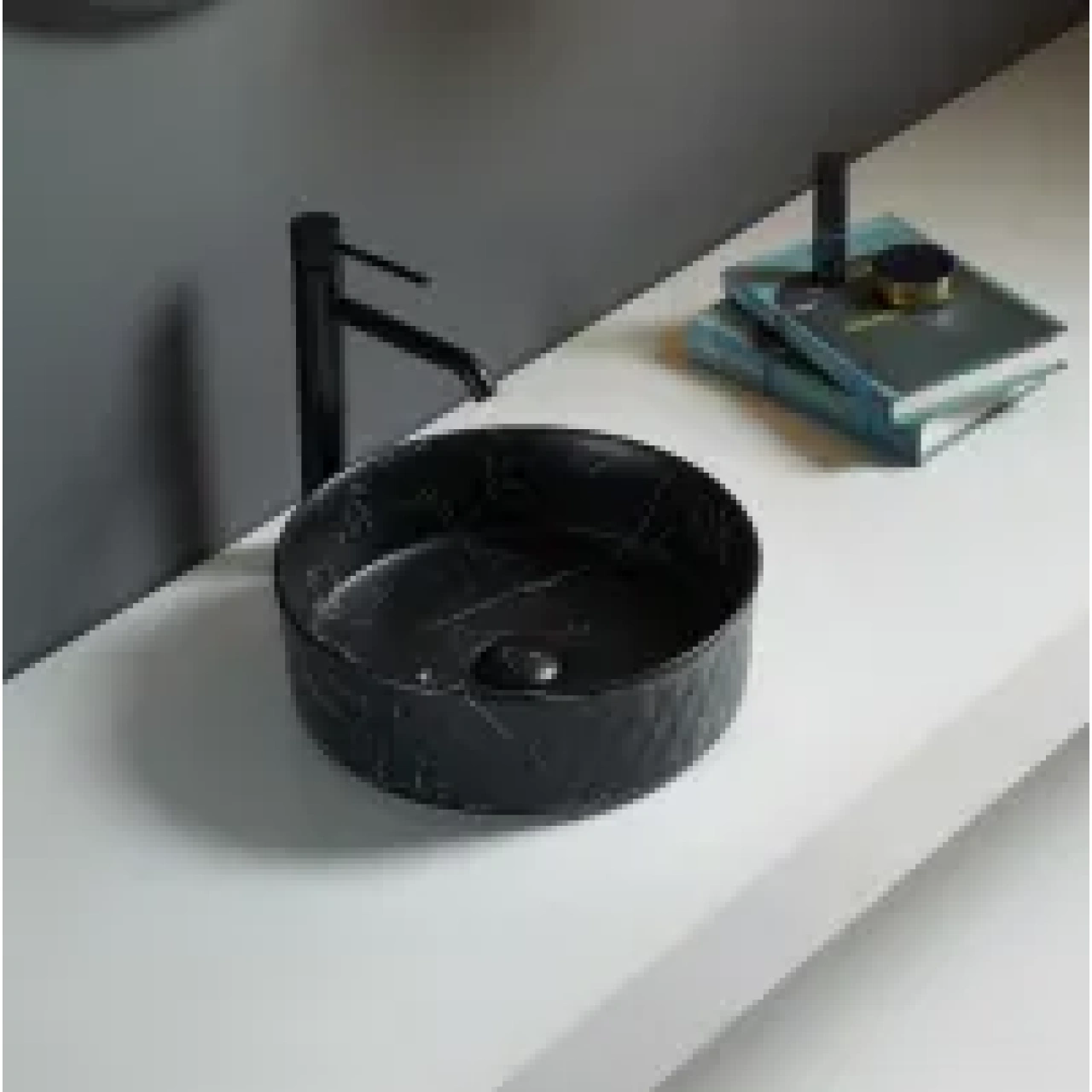 Ollia Fine Ceramic Above Counter Basin Matte Carrara Black 345x345