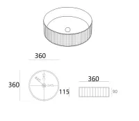 Olley Fine Ceramic Fluted Art Basin Gloss Black 360x360 - Image 2