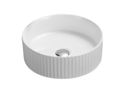 Olley Fine Ceramic Fluted Art Basin Gloss White 400x400