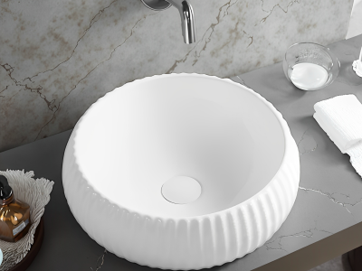 Oran Fine Ceramic Fluted Art Basin Matte White 410x410