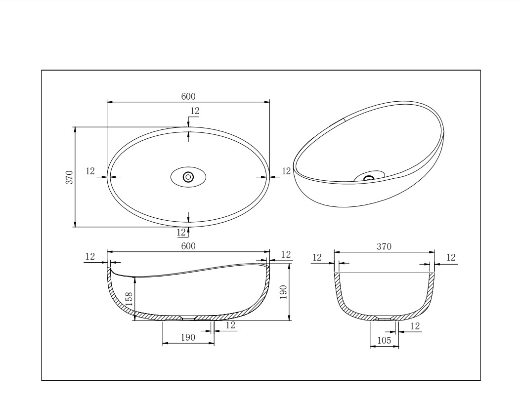 Waverton solid surface stone Above Counter Basin Matt White 600x370 - Image 4