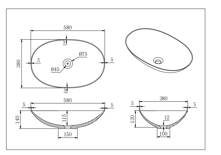 Kirra solid surface stone Above Counter Basin Matt White 580x380 - Image 4