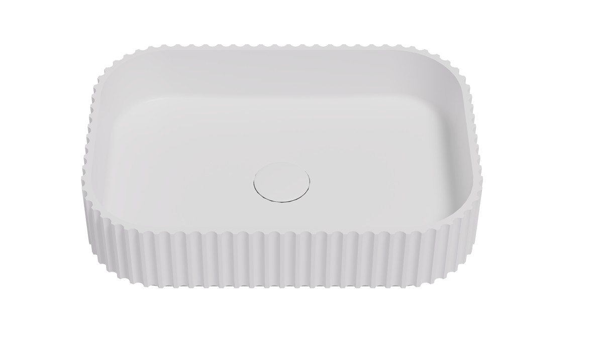 JapserFluted Solid surface Above Counter Basin Matt White 500x350