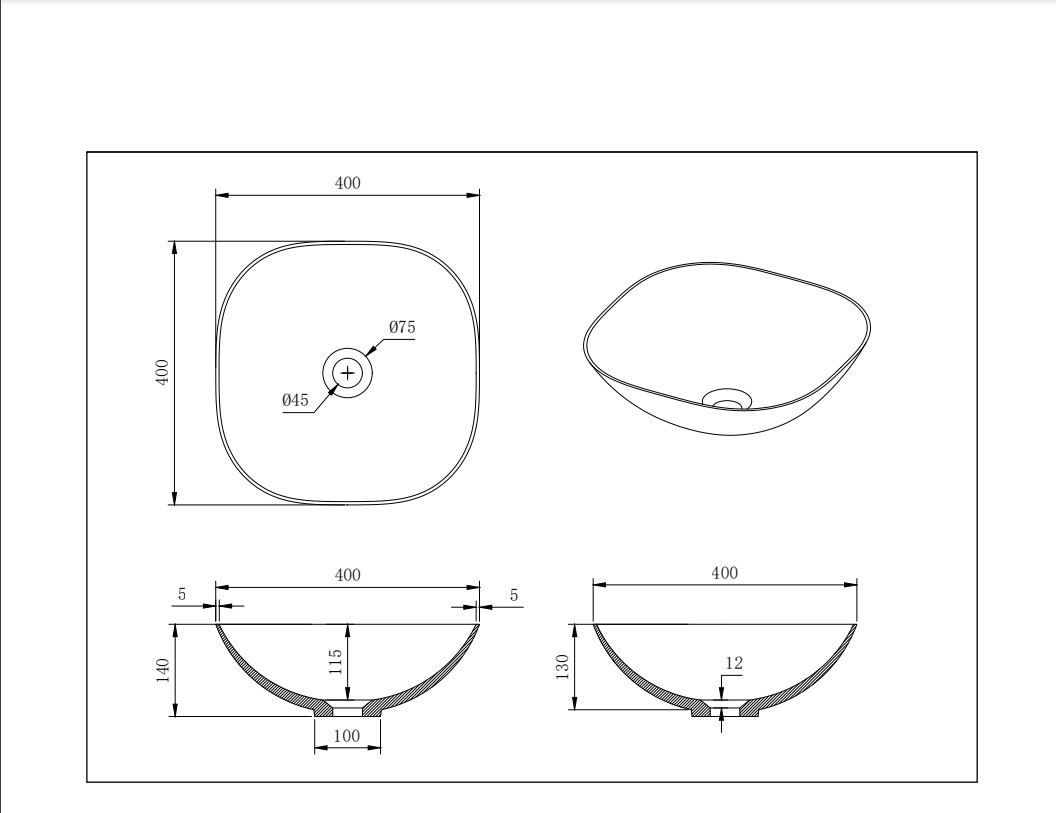 Perry Solid surface Stone Above Counter Basin Matt White 400x400 - Image 2