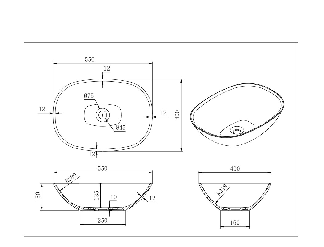 Perry solid surface stone Above Counter Basin Matt White 550x400 - Image 2