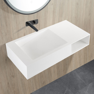 Crete Solid Surface Stone Wall Hung Basin Matte White 1000x460