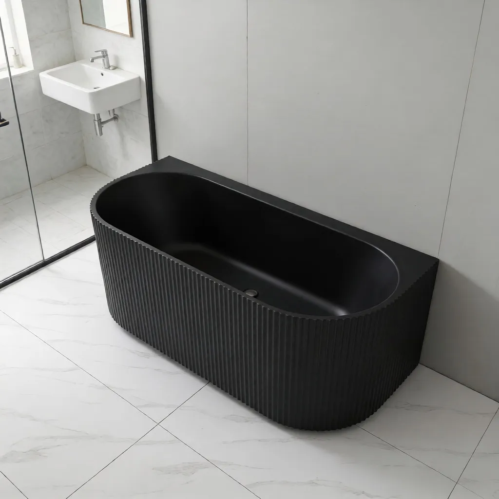 Ceto Bari Groove 1700mm Fluted Oval Freestanding Back to Wall Bath