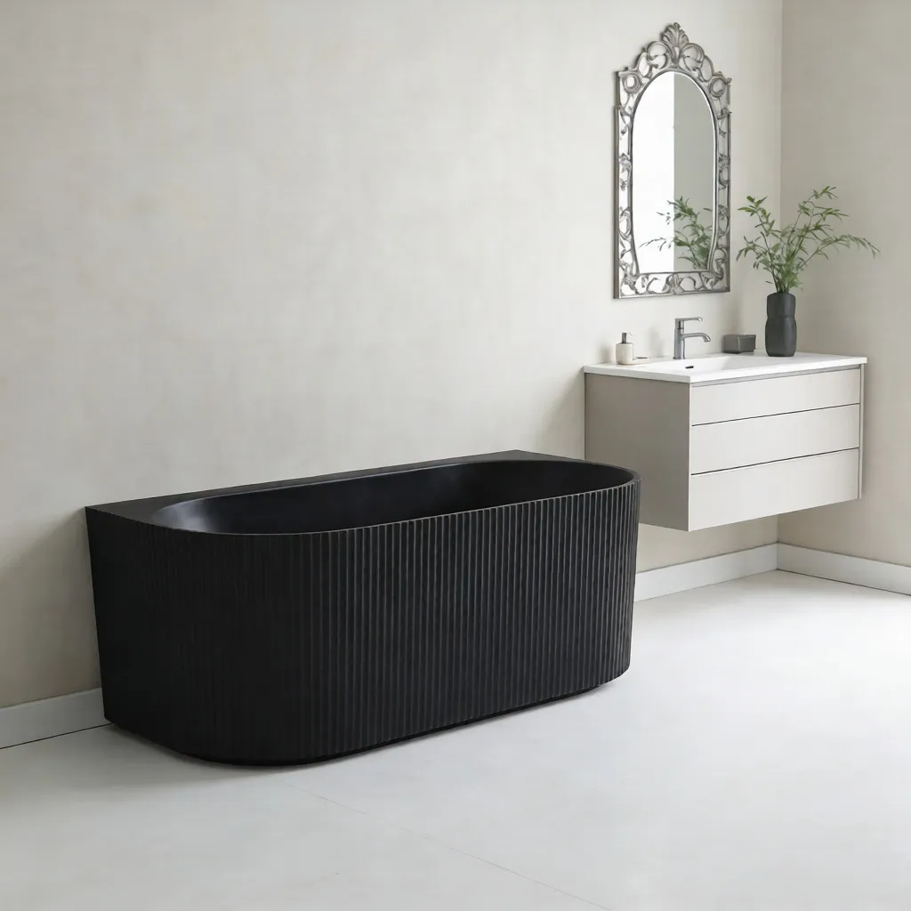 Ceto Bari Groove 1700mm Fluted Oval Freestanding Back to Wall Bath - Image 2