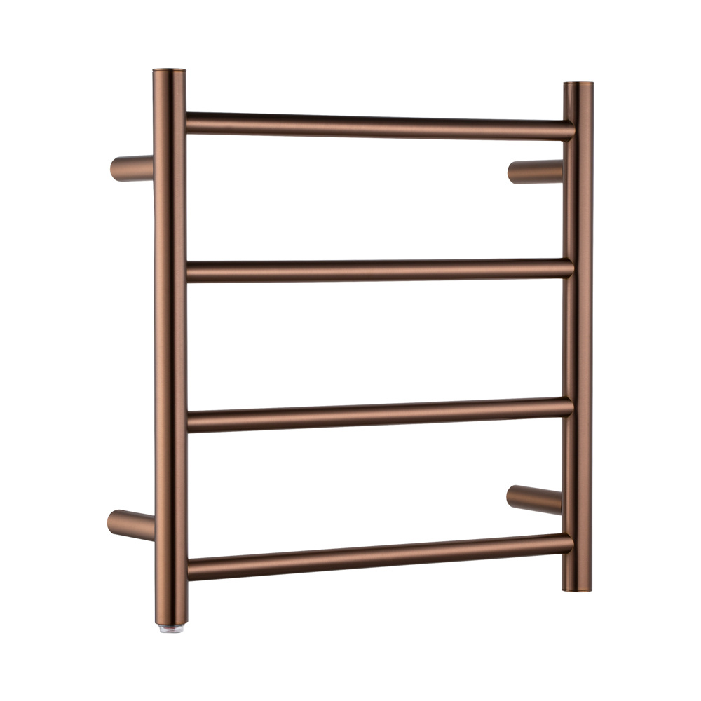 Round Light Brushed Copper Electric Heated Towel Rack 4 Bars