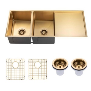 1160x460x230mm Brushed Brass Stainless Steel PVD Double Bowl Kitchen Sink