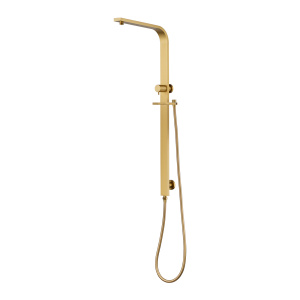 Square Brushed Brass Shower Station without Shower Head and Handheld Shower(Wide Rail,PVC Hose)