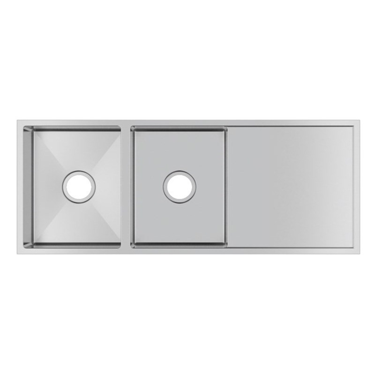 Round Corner Chrome Stainless Steel Handmade Double Bowl with Drain Board Kitchen Sink 1160*460*230mm