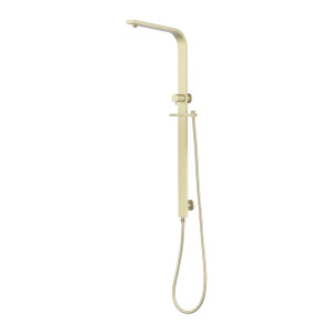Square Light Brushed Brass Shower Station without Shower Head and Handheld Shower(Wide Rail,PVC Hose)