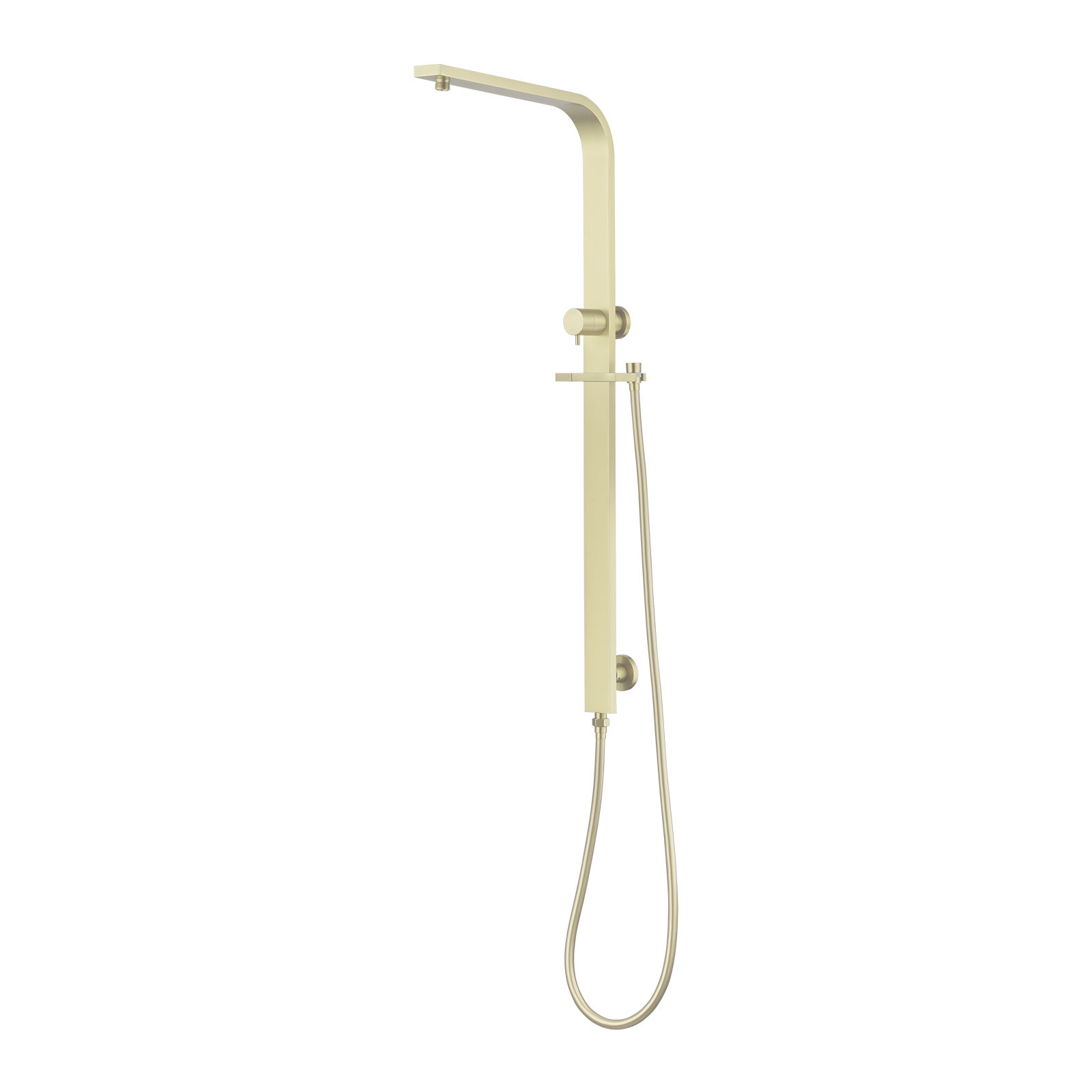 Square Light Brushed Brass Shower Station without Shower Head and Handheld Shower(Wide Rail,PVC Hose)