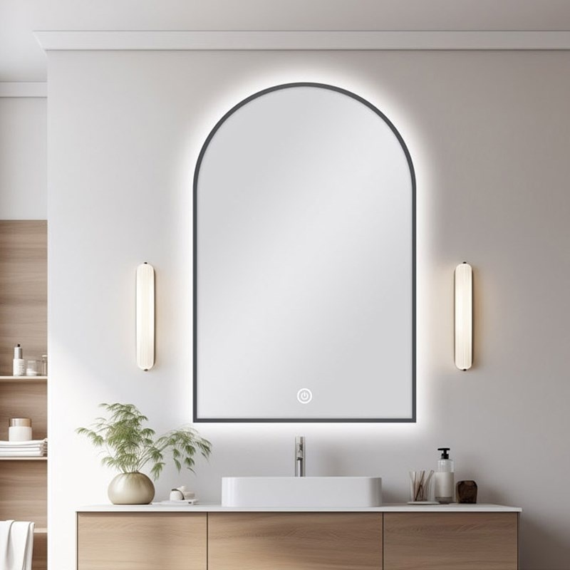 600*900mm Carysil Arch 3 Color Lighting Gun Metal Grey Framed LED Mirror Touch Sensor Switch Defogger Pad