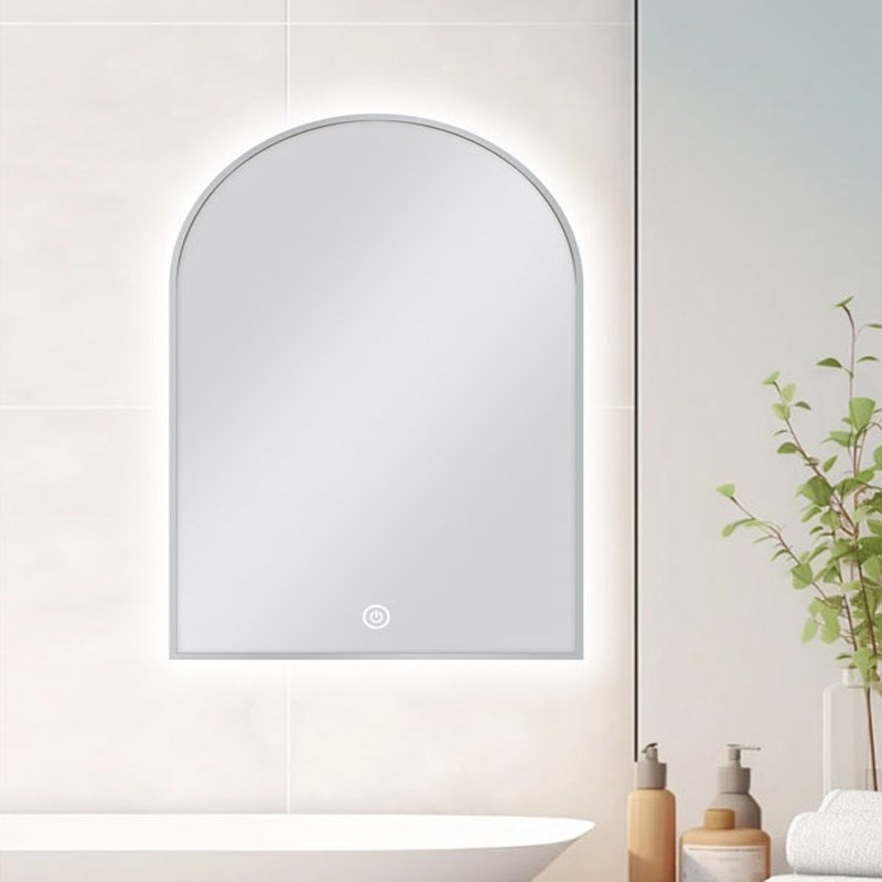600*900mm Carysil Arch 3 Color Lighting Brushed Nickel Framed LED Mirror Touch Sensor Switch Defogger Pad