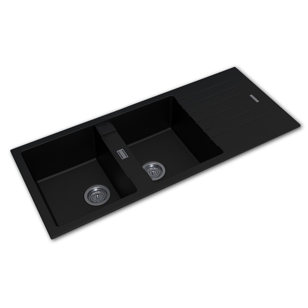 1160x500x200mm Black Granite Double Bowl Kitchen Sink