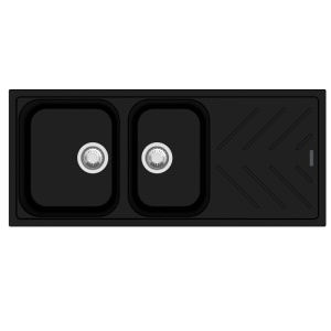 Black Carysil New Beethoven D200 Granite 1 and 3/4 Bowl with Drain Board Stone Kitchen Sink 1160*500mm