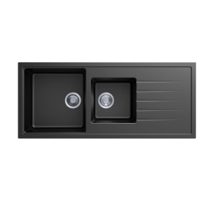 1160x500mm Black Carysil Granite 1 & 1/2 Bowl Kitchen Sink