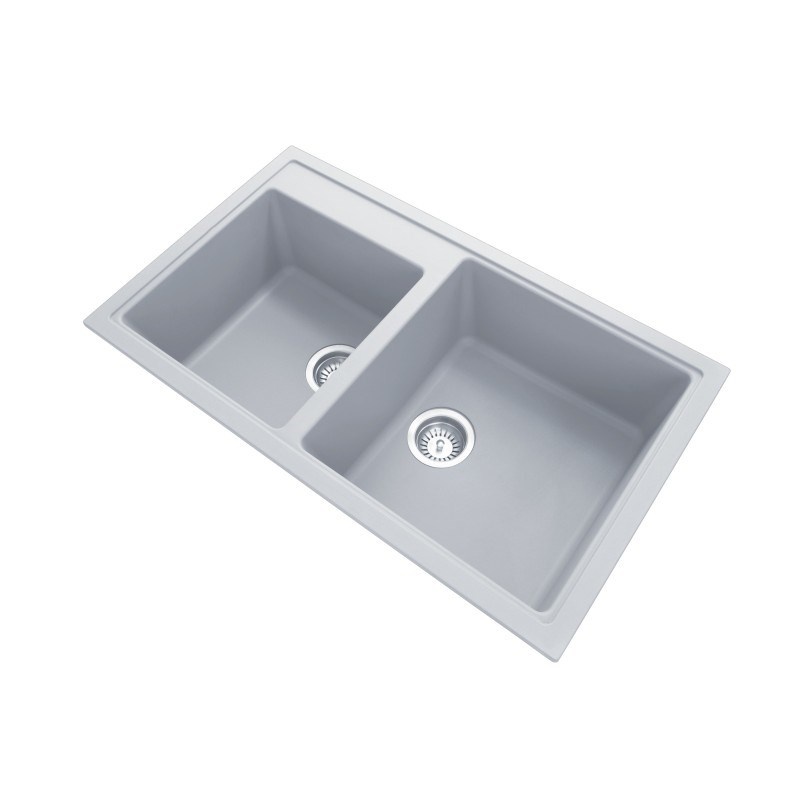 White Carysil Vivaldi N-200 Granite 1 and 3/4 Bowl Stone Kitchen Sink 860*500*200mm