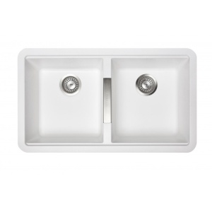 White Carysil CG2B3322 Double Bowl Stone Kitchen Sink 824*481*241mm