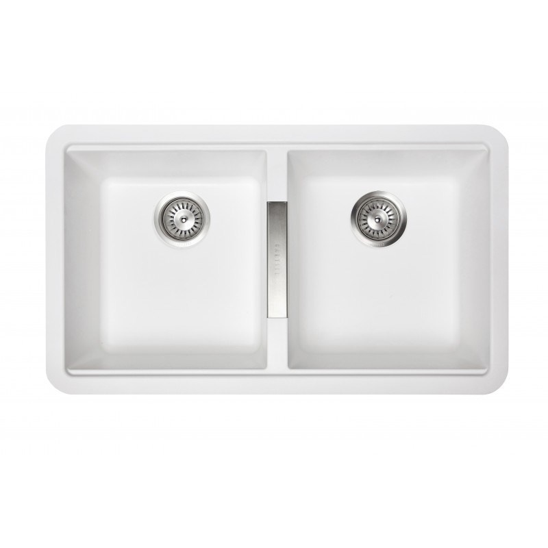 White Carysil CG2B3322 Double Bowl Stone Kitchen Sink 824*481*241mm